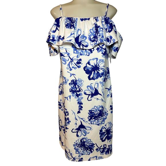 Lauren Ralph Lauren Dresses & Skirts - Lauren by Ralph Lauren Women's Cold-Shoulder Floral Crepe Blue And White Dress 8